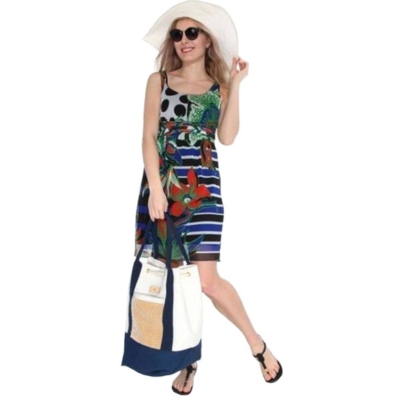 Desigual Dress Floral Tulip Polka-Dot Breezy Lace Tiered Layered Sleeveless - Picture 6 of 13